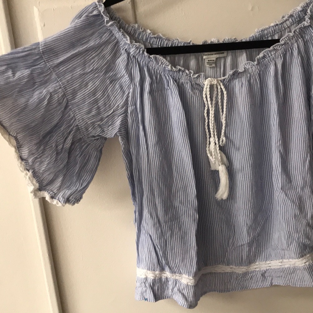 🚫SOLD🚫Blue & White Striped AEO Off-Shoulder Top